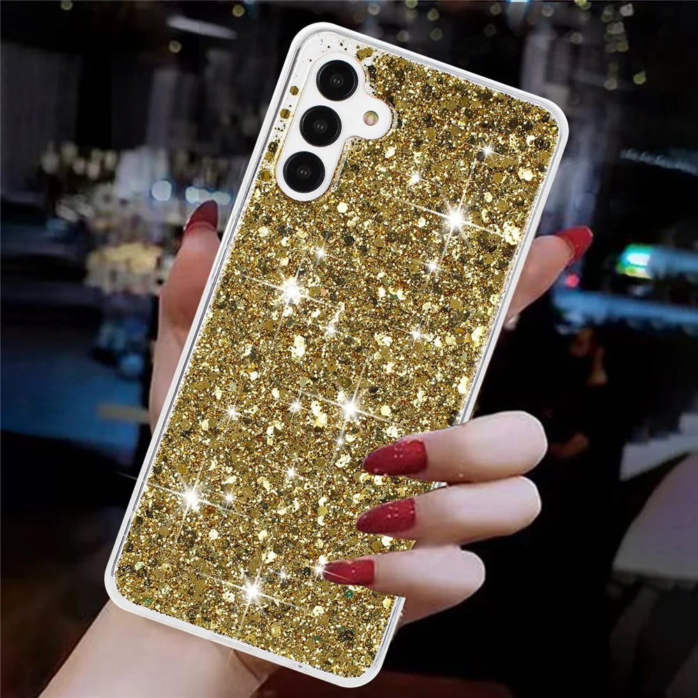 For Samsung Galaxy A14 4G / 5G Drop Protection TPU Phone Case Epoxy Glittery Phone Cover - Gold - 4