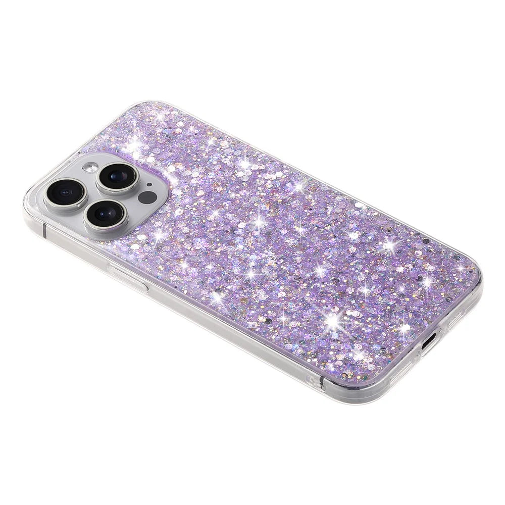 For iPhone 15 Pro Anti-Scratch TPU Phone Case Epoxy Glittery Powder Phone Cover - Purple - 2