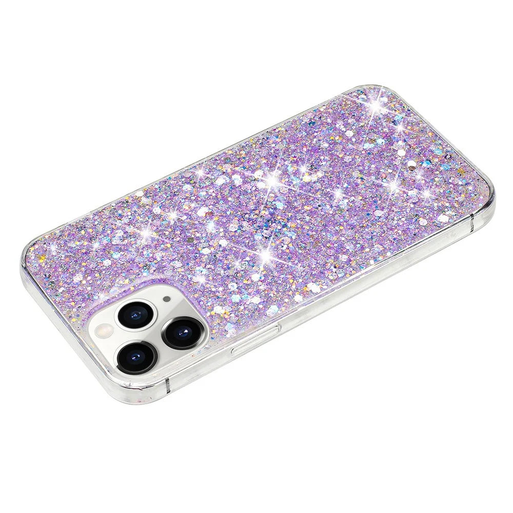 For iPhone 11 Pro Max Back Case Sparkle Epoxy Cell Phone Flexible TPU Cover - Purple - 2