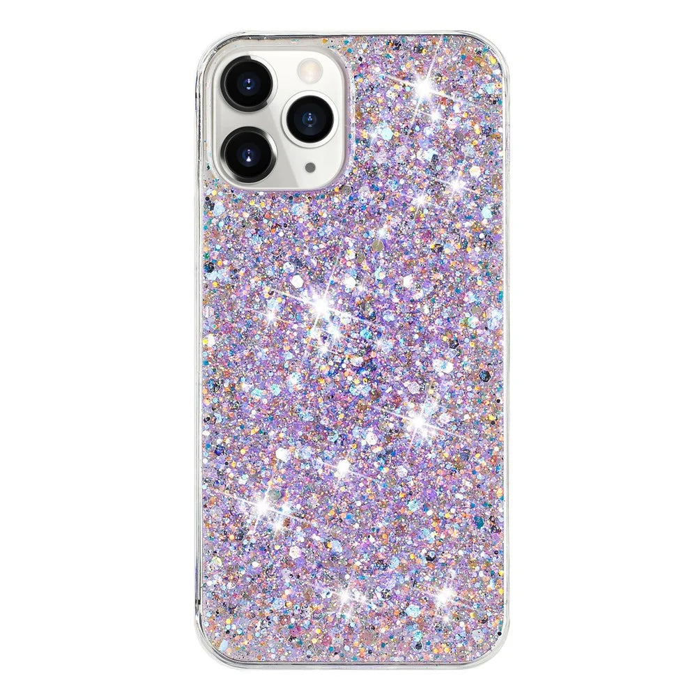 For iPhone 11 Pro Cover Sparkle Sequins Epoxy Shockproof TPU Phone Case - Purple - 1