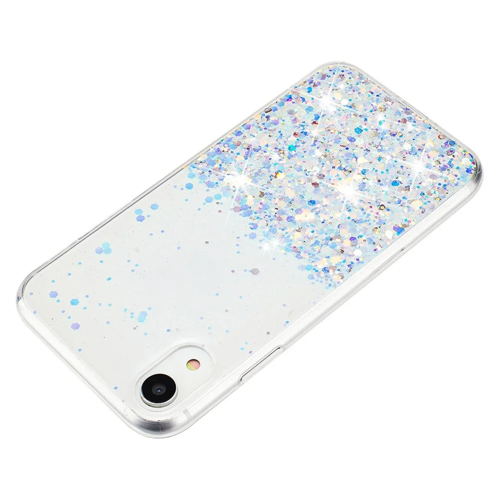 For iPhone XR Shockproof Phone Case Epoxy Glitter Sparkle Luminous TPU Phone Cover - White - 3