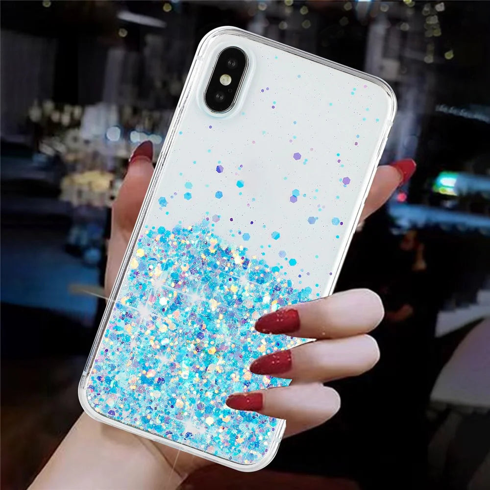 TPU Phone Cover for iPhone X / XS 5.8 inch Cases Anti-Scratch Epoxy Glitter Sparkle Luminous Phone Shell - Blue - 7