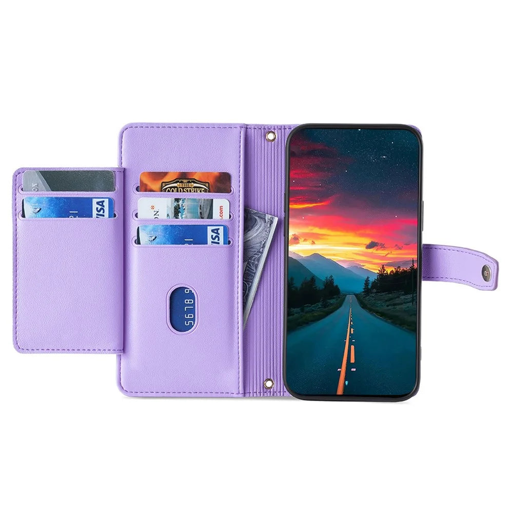 For Realme 12 Pro 5G / 12 Pro+ 5G Cell Phone Cases Zipper Pocket Leather Crossbody Cover - Purple - 2