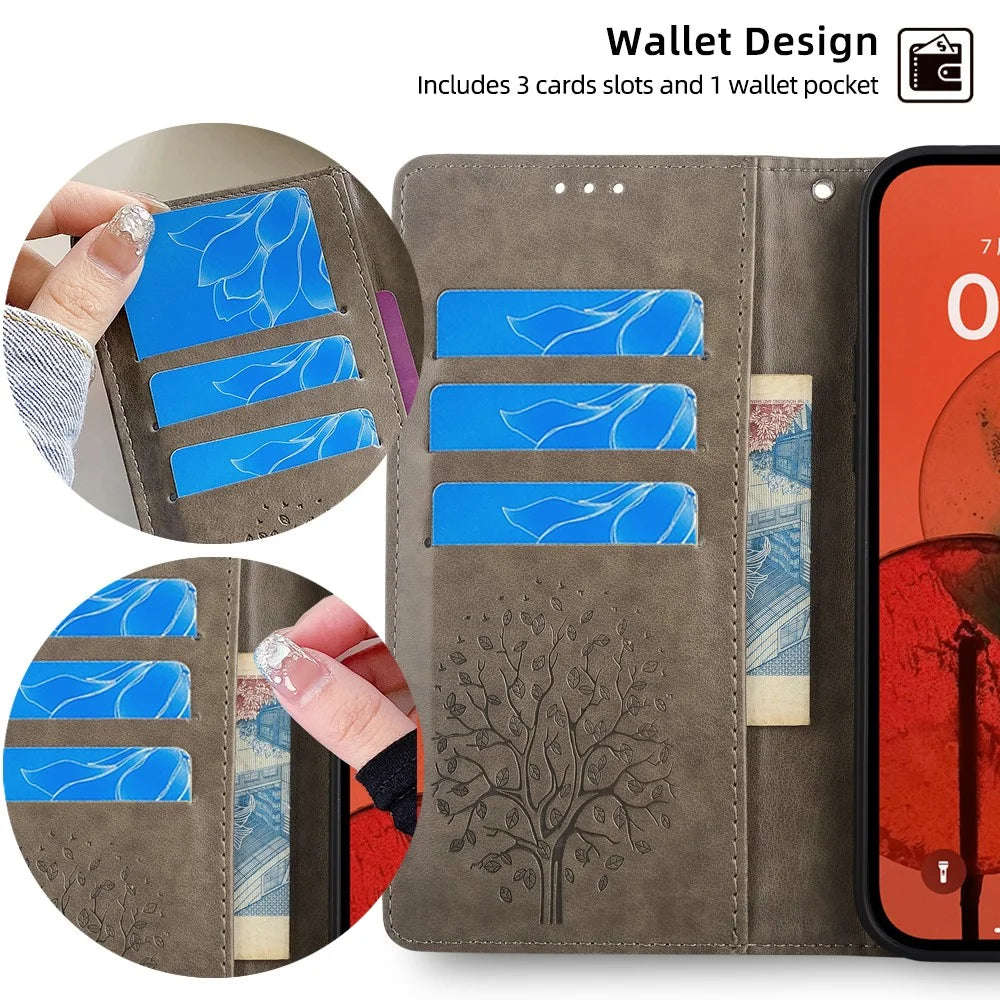 For Infinix Note 40 Pro 5G Case Tree Imprinted Stand Leather Wallet Phone Cover - Grey - 5
