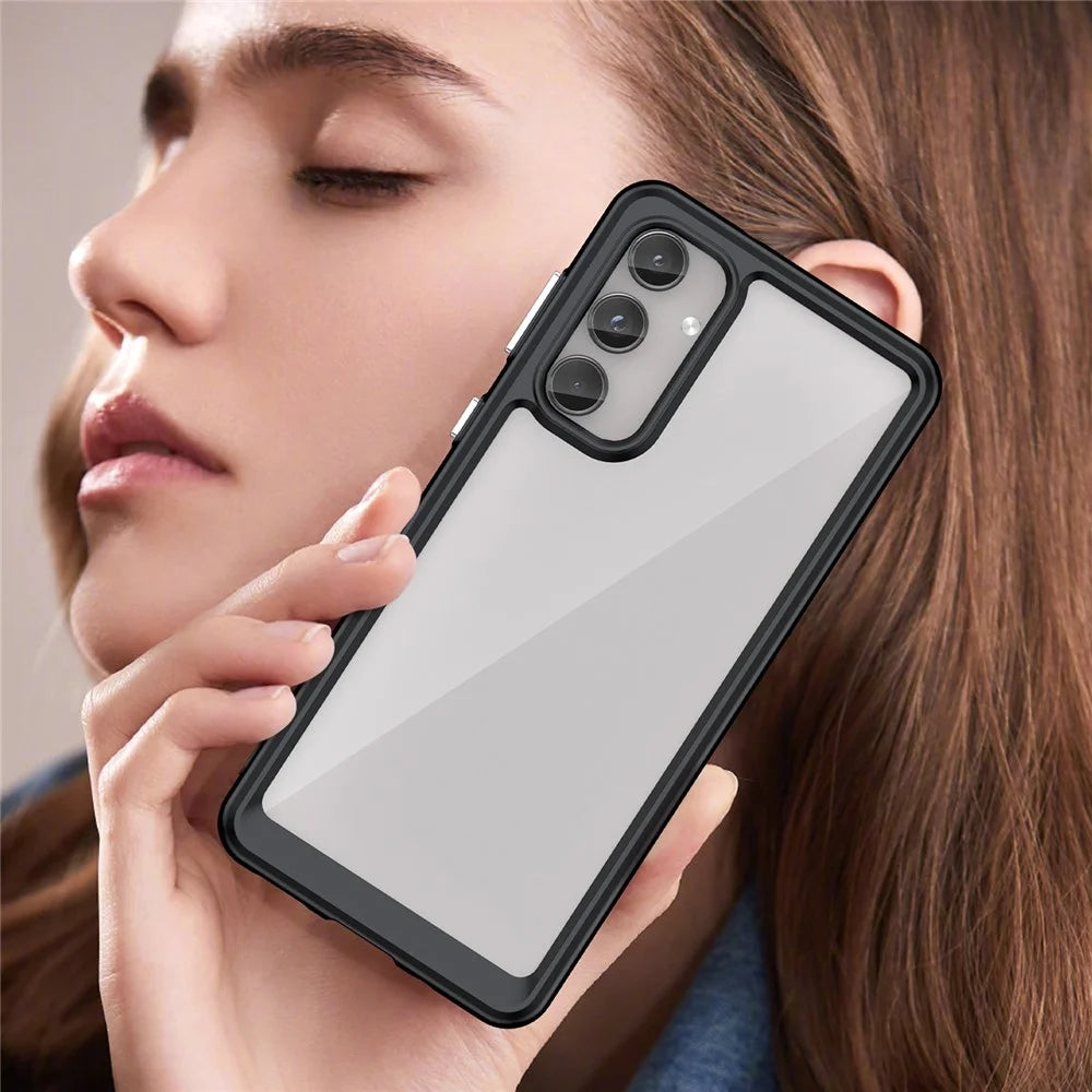 For Samsung Galaxy M55 5G / C55 5G / F55 5G Case TPU Frame Clear Acrylic Protective Phone Cover - Black - 7