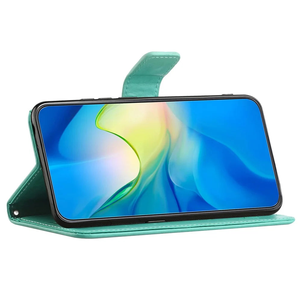 For Samsung Galaxy M15 5G / F15 5G Flip Wallet Case Butterfly Flower Leather Phone Cover - Cyan - 3