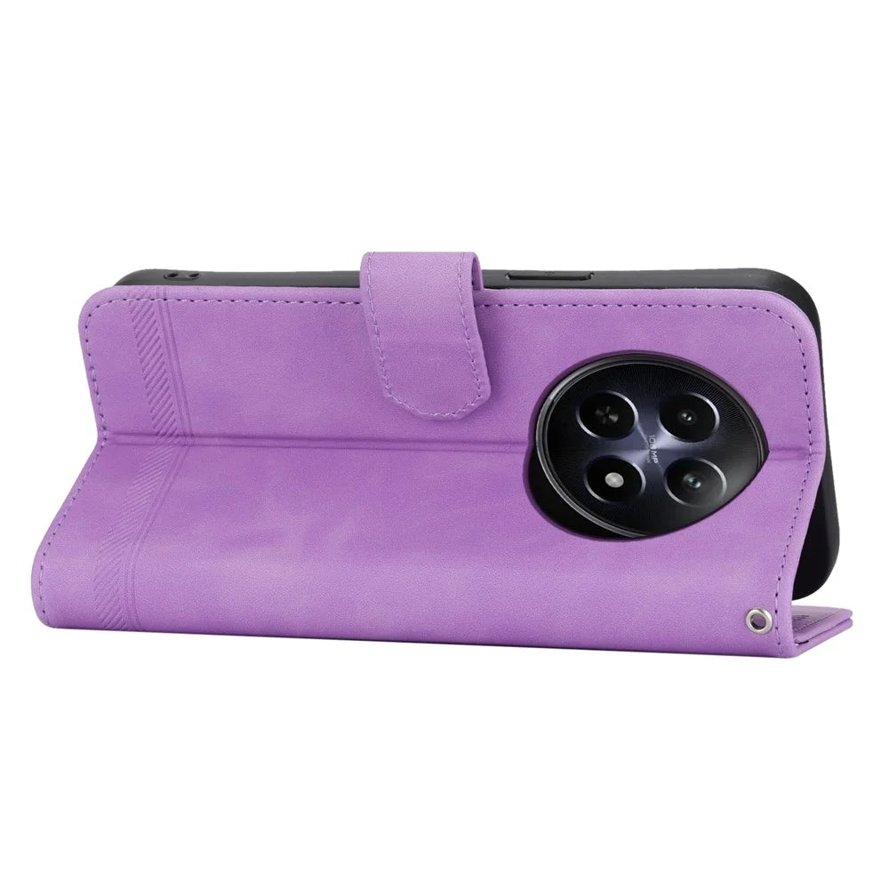 DIERFENG DF-03 Phone Wallet Cover for Realme 12 5G / 12x 5G Shell Card Slot Lines Imprinted Case - Purple - 3