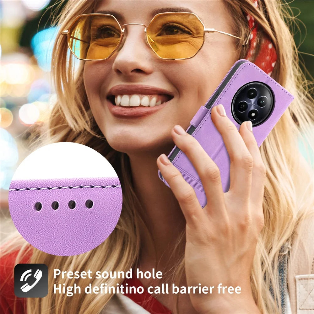 DIERFENG DF-03 Phone Wallet Cover for Realme 12 5G / 12x 5G Shell Card Slot Lines Imprinted Case - Purple - 4