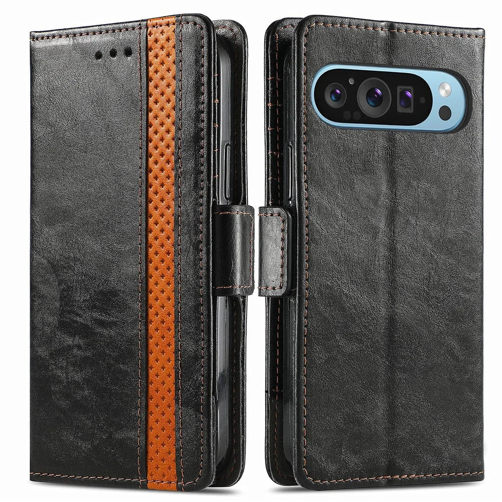 For Google Pixel 10 Pro XL / 9 Pro XL Phone Cases CASENEO PU Leather Cover Stand with RFID Blocking Wallet - Black - 1