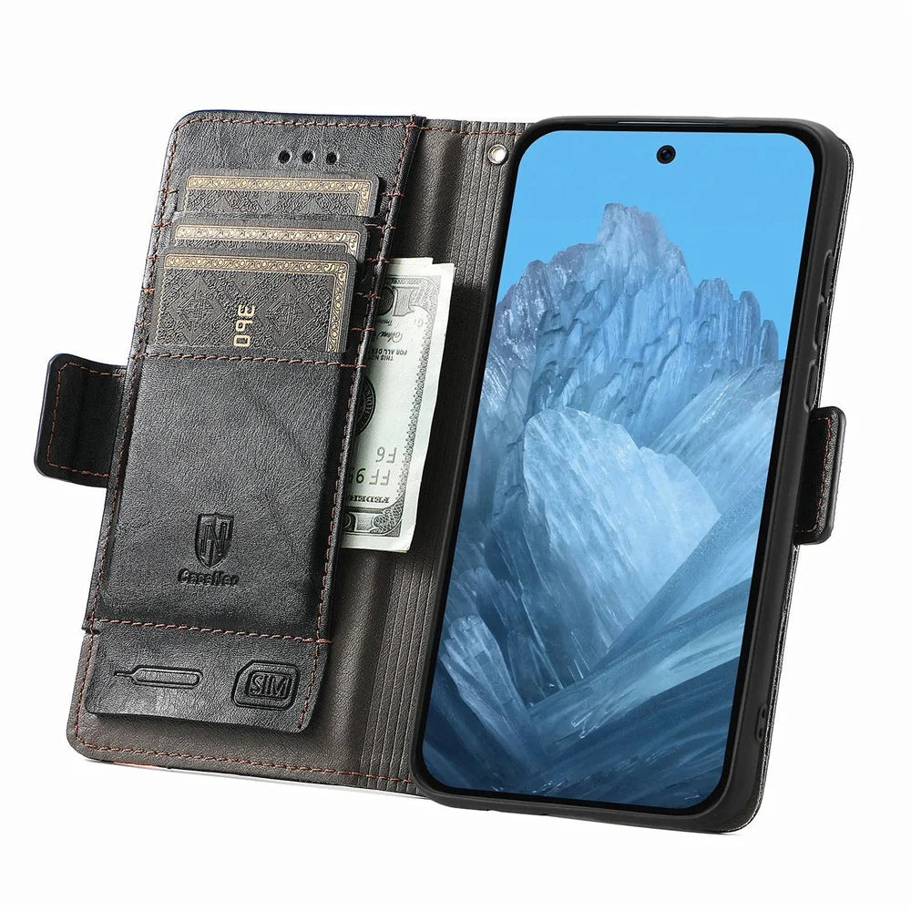 For Google Pixel 10 Pro XL / 9 Pro XL Phone Cases CASENEO PU Leather Cover Stand with RFID Blocking Wallet - Black - 2