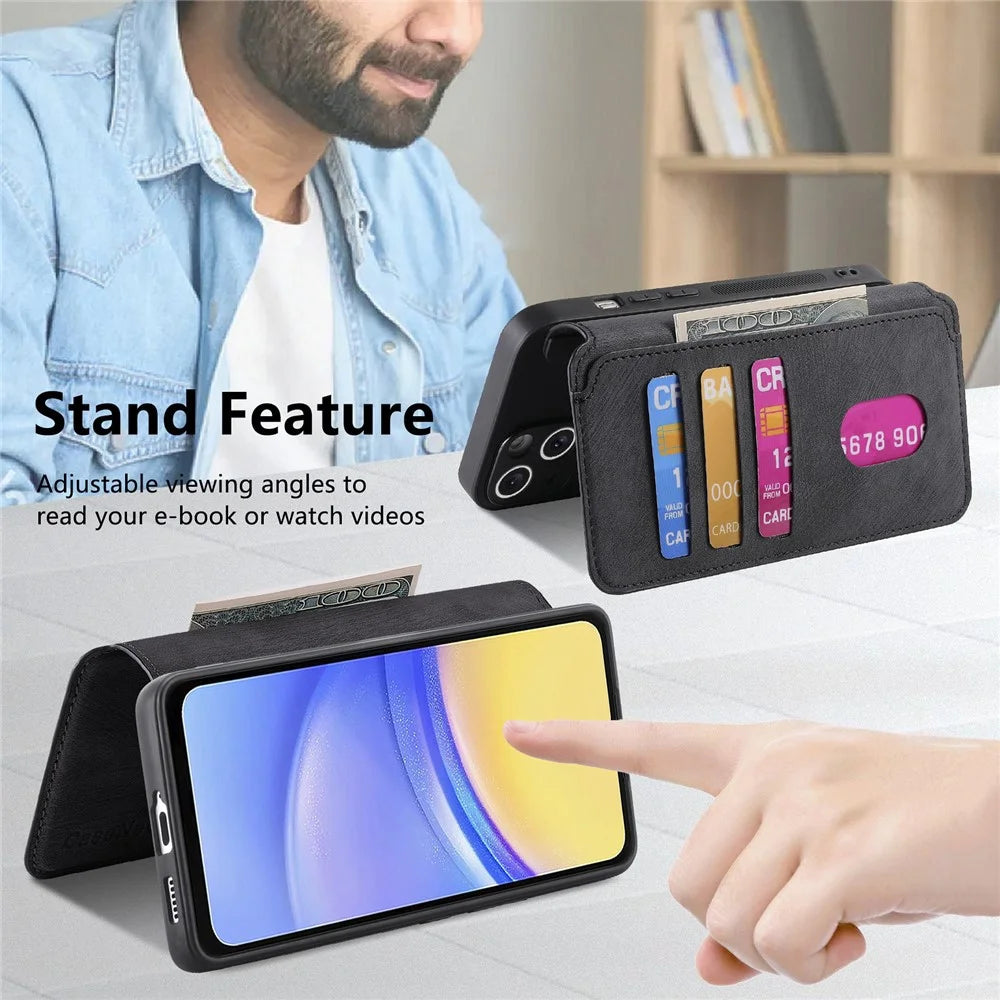 For Samsung Galaxy A25 5G (Global) (161mm) Magnetic Case CASENEO Detachable Leather Phone Wallet Cover - Black - 6