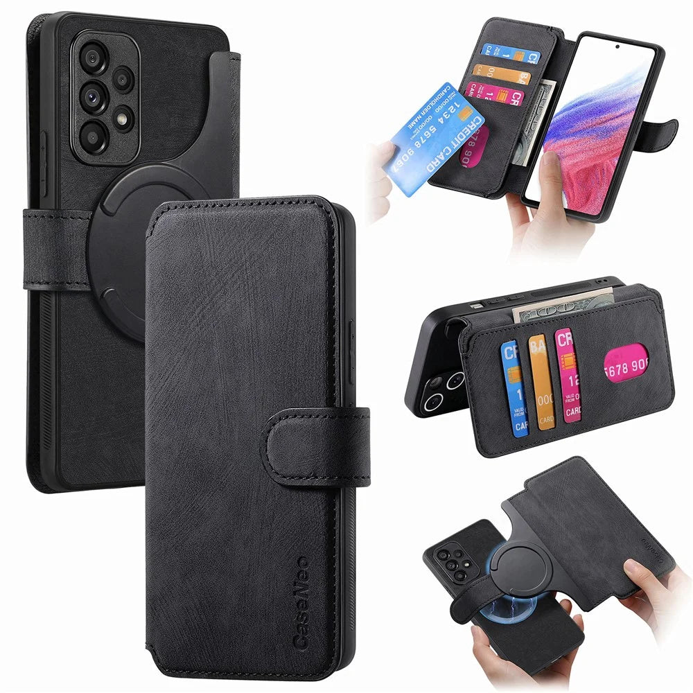 For Samsung Galaxy A53 5G Magnetic Case CASENEO Detachable Leather Phone Wallet Cover - Black - 1