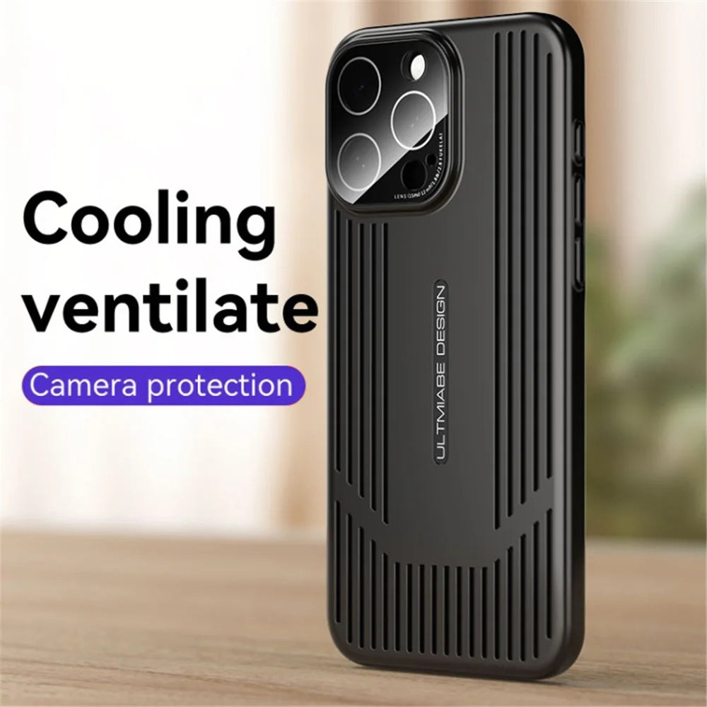 For iPhone 13 Pro Max Case Electroplated Hard PC Heat Dissipation Phone Cover with Lens Film - Black - 2
