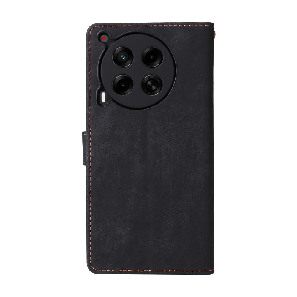 For TECNO Camon 30 5G CL7 Magnetic Case RFID Blocking Wallet Cover with Wrist Strap - Black - 7