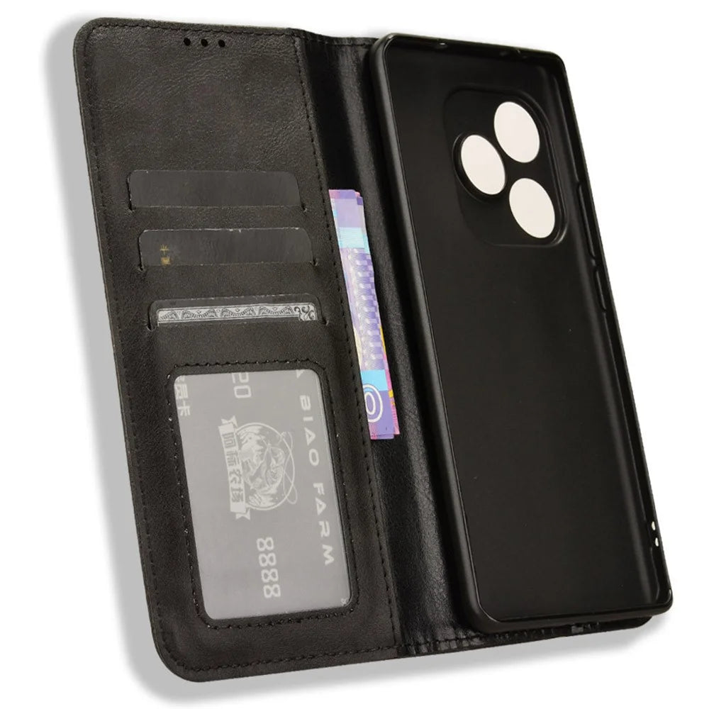 For Realme GT Neo6 SE 5G / Neo6 5G / GT 6 5G / GT 6T 5G Magnetic Case Retro PU Leather Drop-Resistant Phone Cover - Black - 5