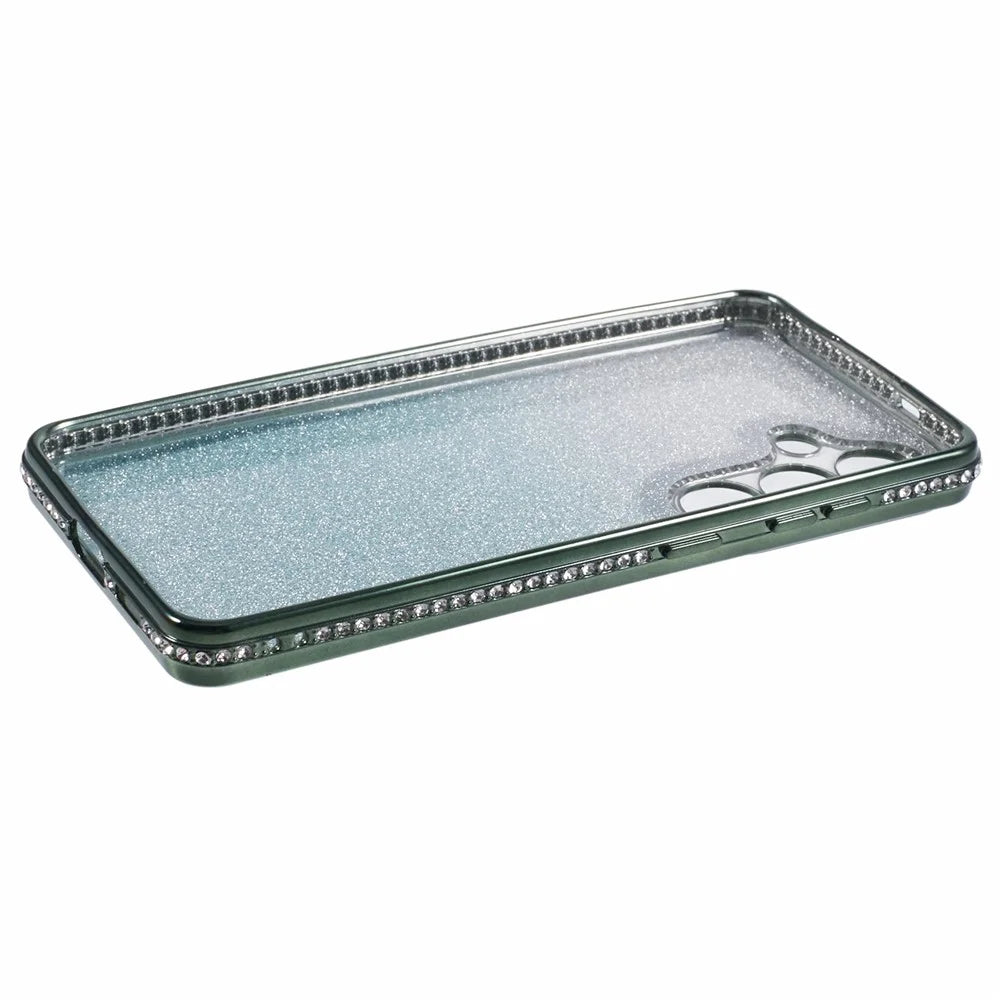 For Samsung Galaxy S24 Case Rhinestones Decorated Anti-Scratch Gradient TPU Phone Cover - Midnight Green - 5