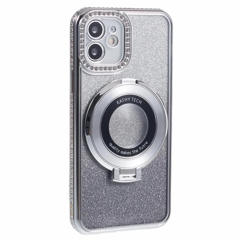 For iPhone 11 Cell Phone Case Gradient TPU Cover with Kickstand  /  Rhinestone - Silver - 3