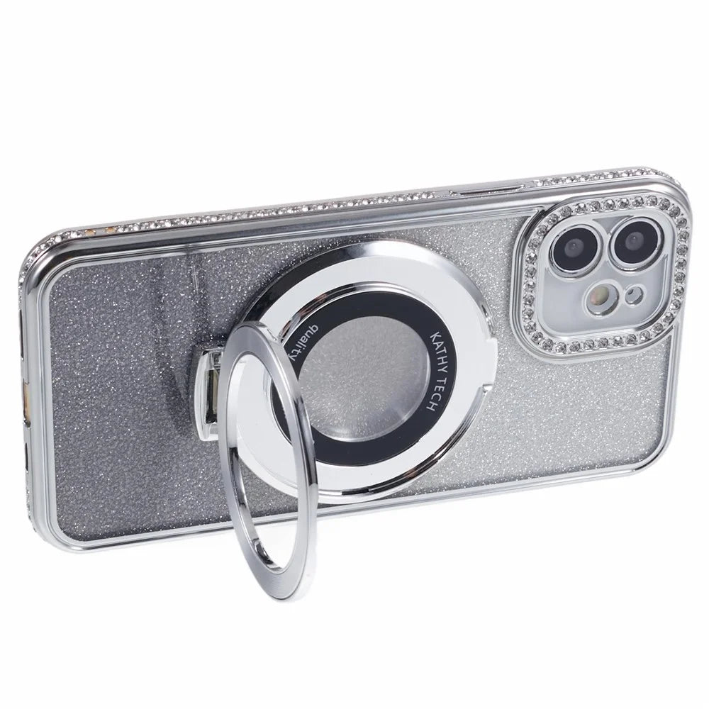 For iPhone 11 Cell Phone Case Gradient TPU Cover with Kickstand  /  Rhinestone - Silver - 4