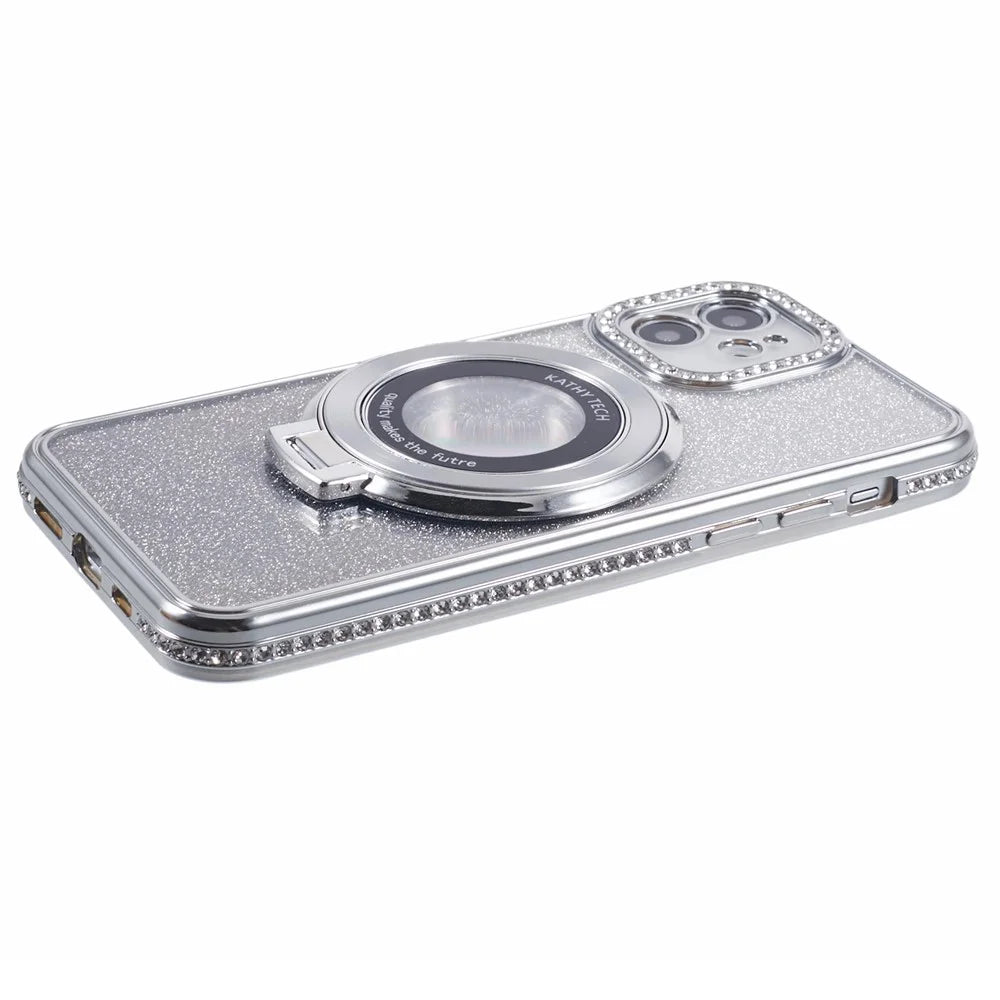 For iPhone 11 Cell Phone Case Gradient TPU Cover with Kickstand  /  Rhinestone - Silver - 6