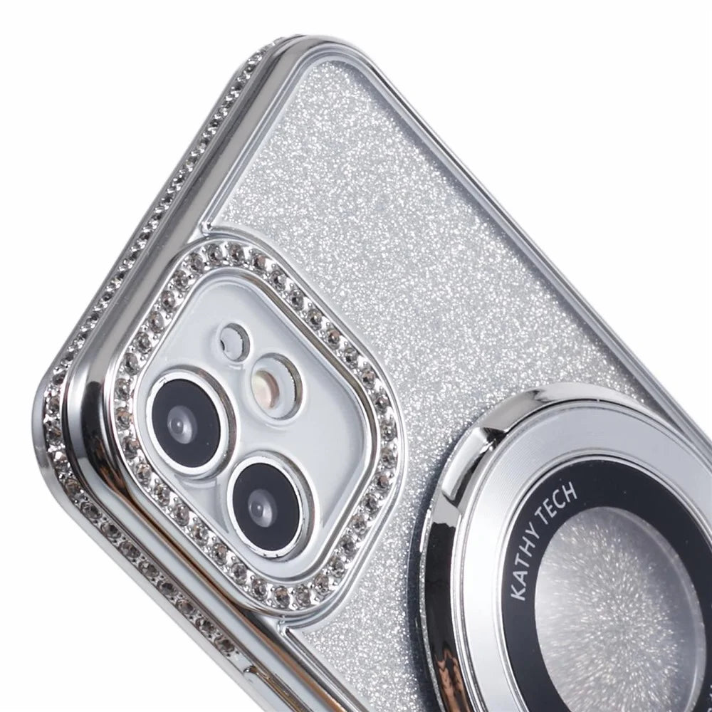 For iPhone 11 Cell Phone Case Gradient TPU Cover with Kickstand  /  Rhinestone - Silver - 7