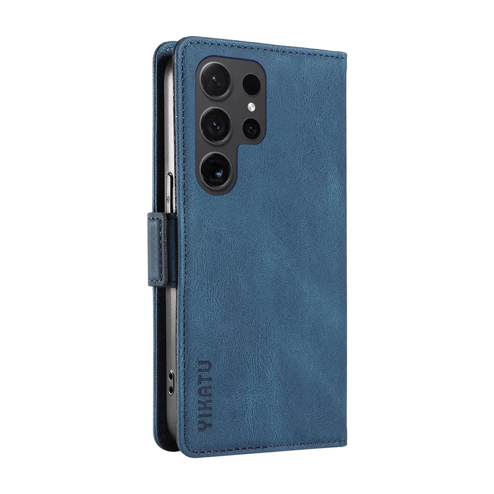 YIKATU YK-005 For Samsung Galaxy S24 Ultra Case Skin-touch Wallet Stand Leather Cover - Blue - 7