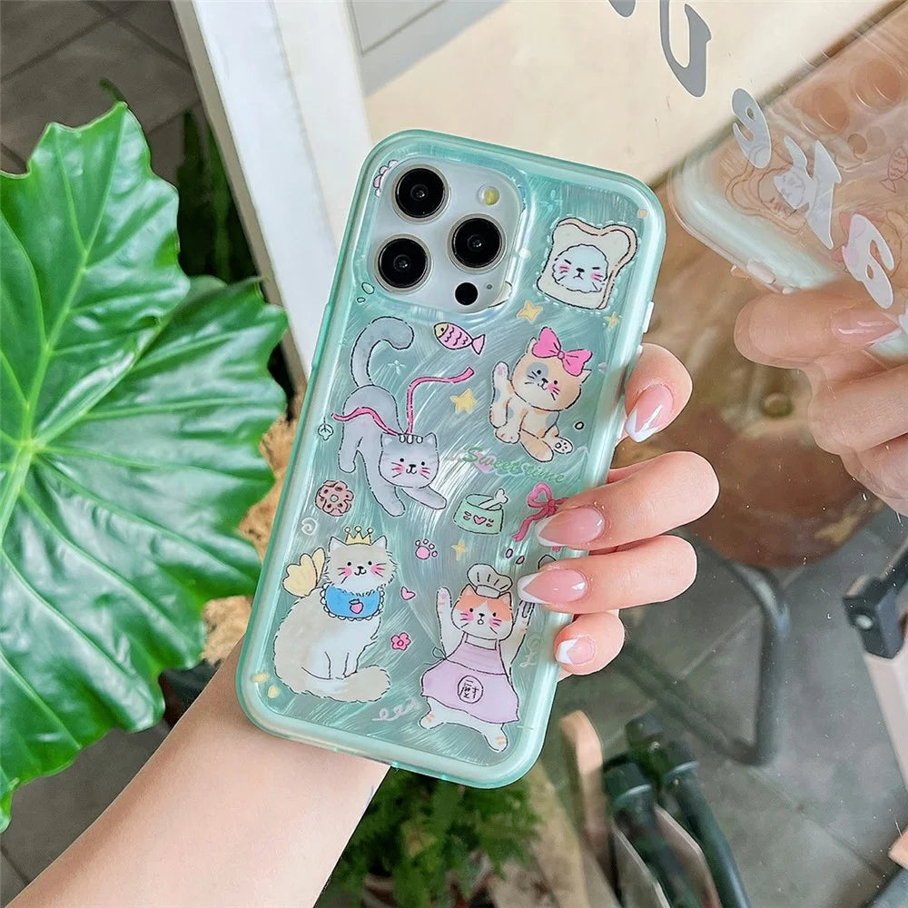 For iPhone 14 Pro IMD Phone Case TPU+PC Kitten Bunny Pattern Protective Cover - Green - 2