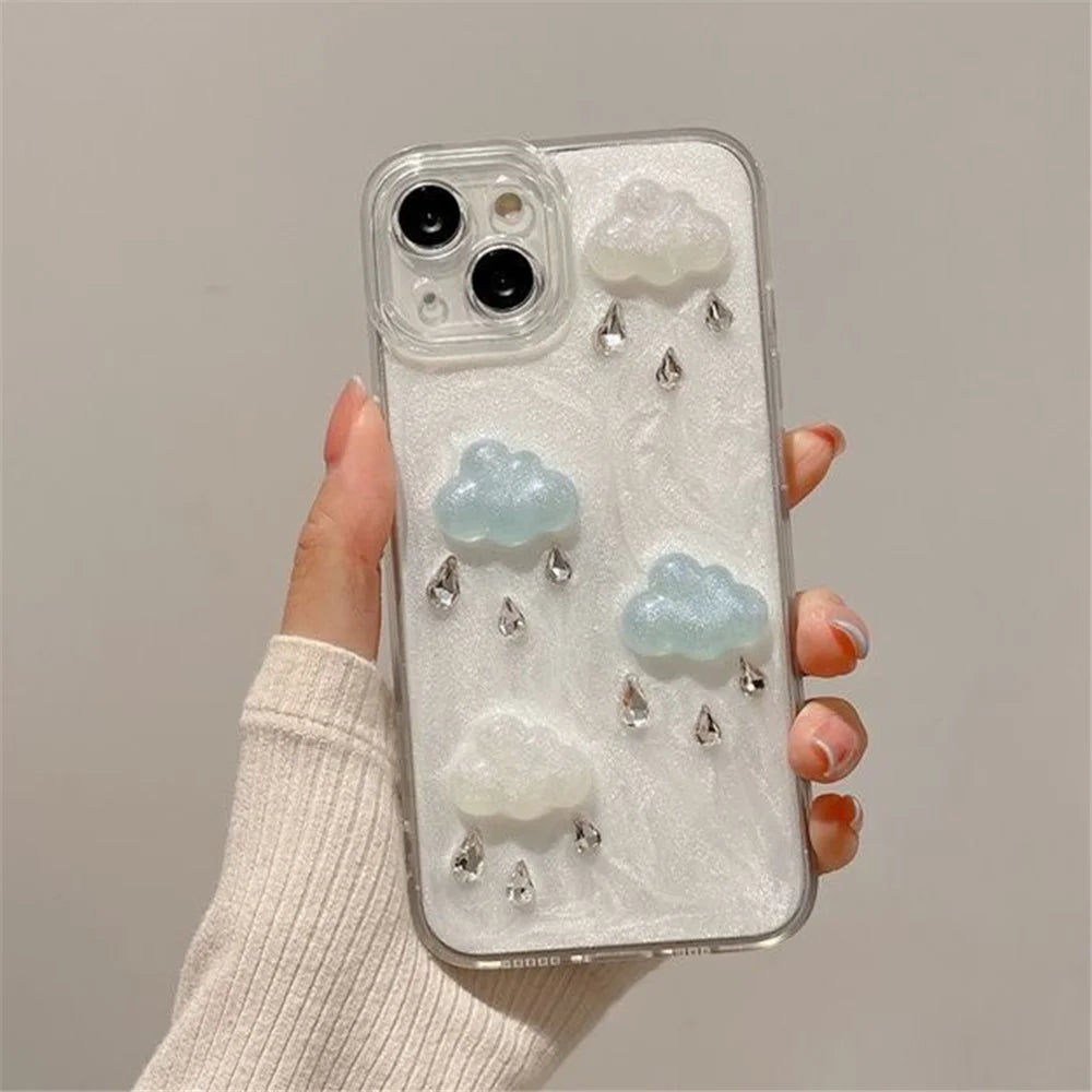 For iPhone 13 6.1 inch Cover 3D Cloud Pearlescent Powder PC+TPU Anti-scratch Phone Case (Precise Lens Cutouts) - 1