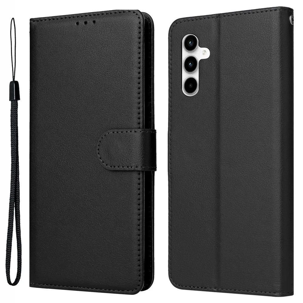 For Samsung Galaxy A35 5G Wallet Case Anti-Scratch PU Leather Flip Phone Cover - Black - 1