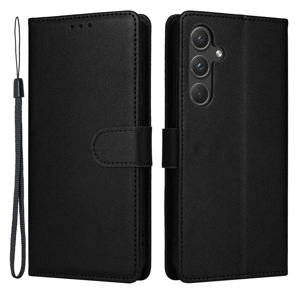For Samsung Galaxy A55 5G Case PU Leather Wallet Cover Mobile Accessories   - Black - 1