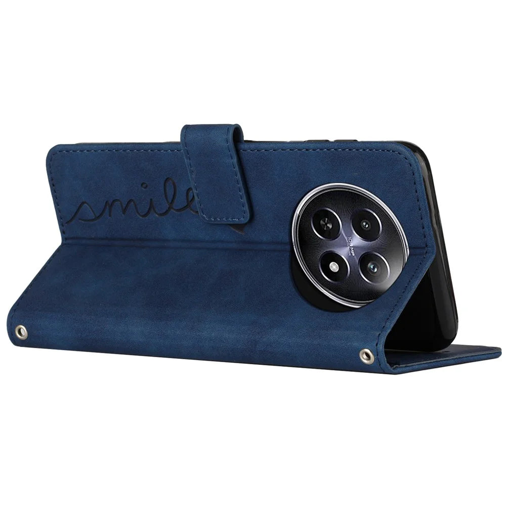 Phone Cases for Realme 12 5G Anti-Scratch PU Leather Imprinted Phone Stand Cover - Sapphire - 3