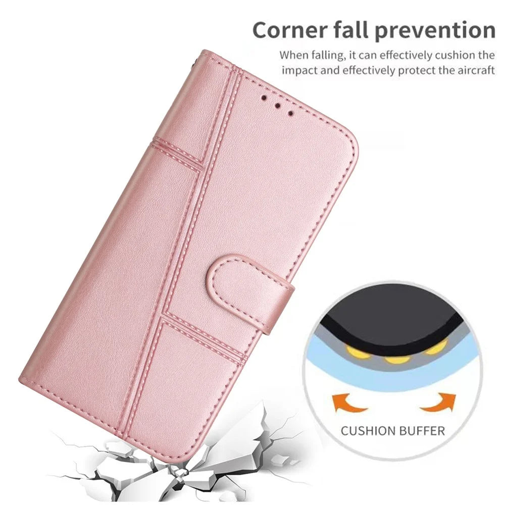 PU Leather Cases for Samsung Galaxy Xcover7 Phone Stand Cover All-Round Protection Phone Shell - Rose Gold - 7