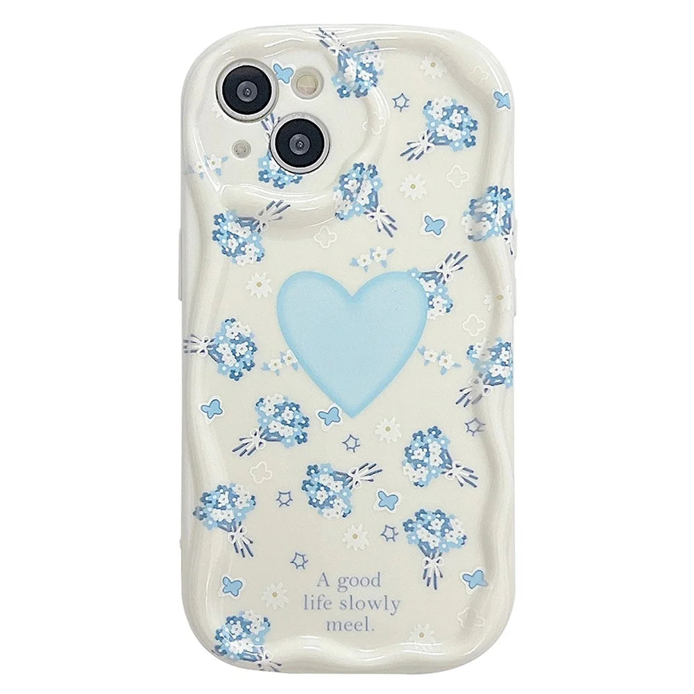 Back Case for iPhone 15 Shell Soft TPU Pattern Printing Phone Protective Cover - Blue Floral - 1