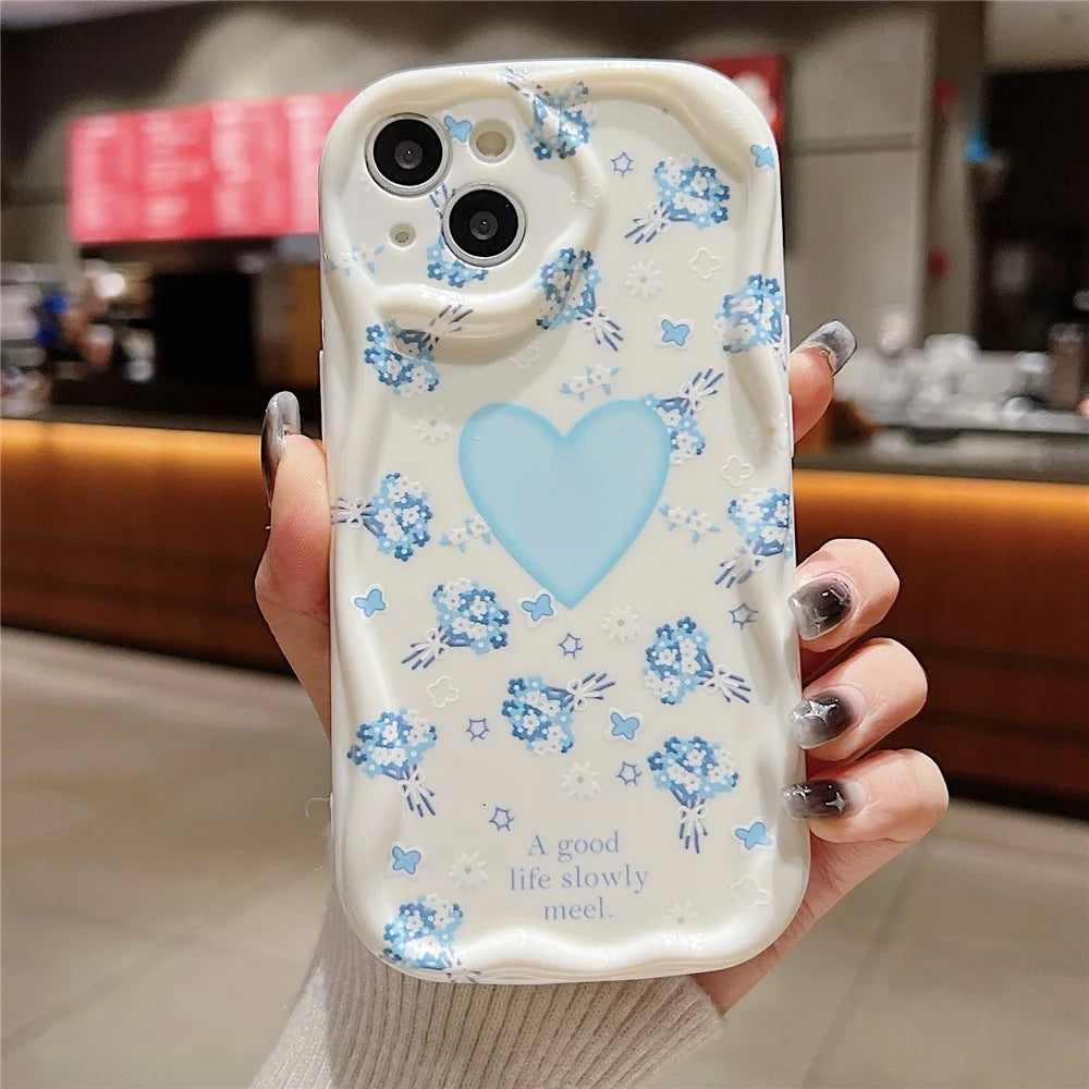 Back Case for iPhone 15 Shell Soft TPU Pattern Printing Phone Protective Cover - Blue Floral - 2
