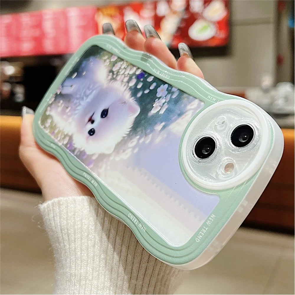 For iPhone 15 Case Curly Wave Frame Pattern Printed TPU Phone Cover - Dog - 3
