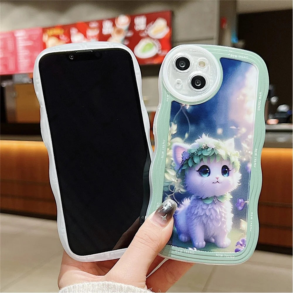 For iPhone 15 Case Curly Wave Frame Pattern Printed TPU Phone Cover - Dog - 4
