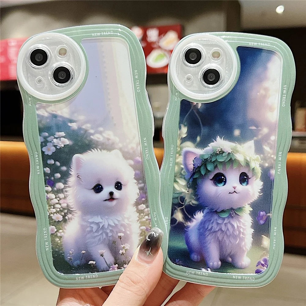 For iPhone 15 Case Curly Wave Frame Pattern Printed TPU Phone Cover - Dog - 5