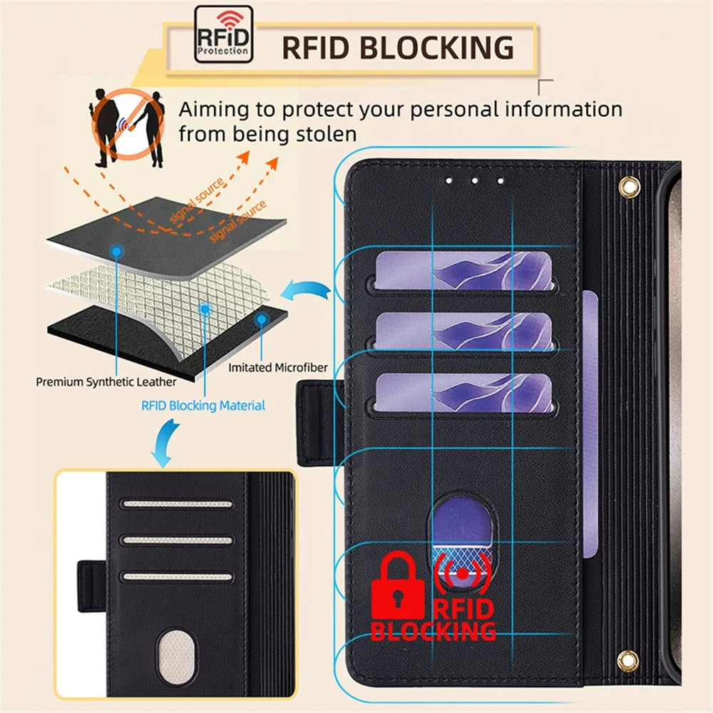 For ZTE Axon 40 Lite Crossbody Leather Case RFID Blocking Wallet Stand Phone Cover - Black - 7