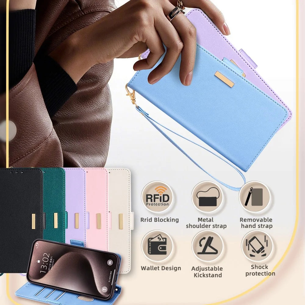 For LG K52 Wallet Case RFID Blocking PU Leather Crossbody Phone Pouch Cover - Blue - 5