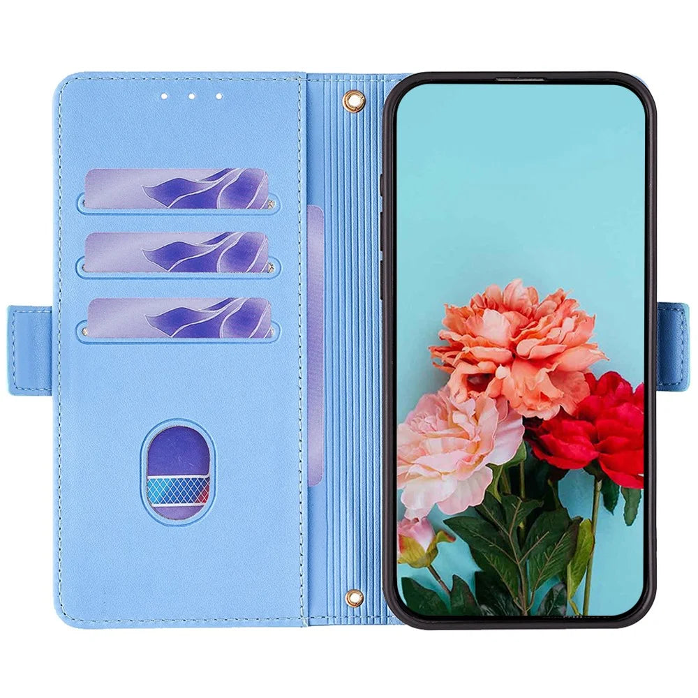 For ZTE Blade A53 Case RFID Blocking Wallet Crossbody Leather Phone Cover - Blue - 2