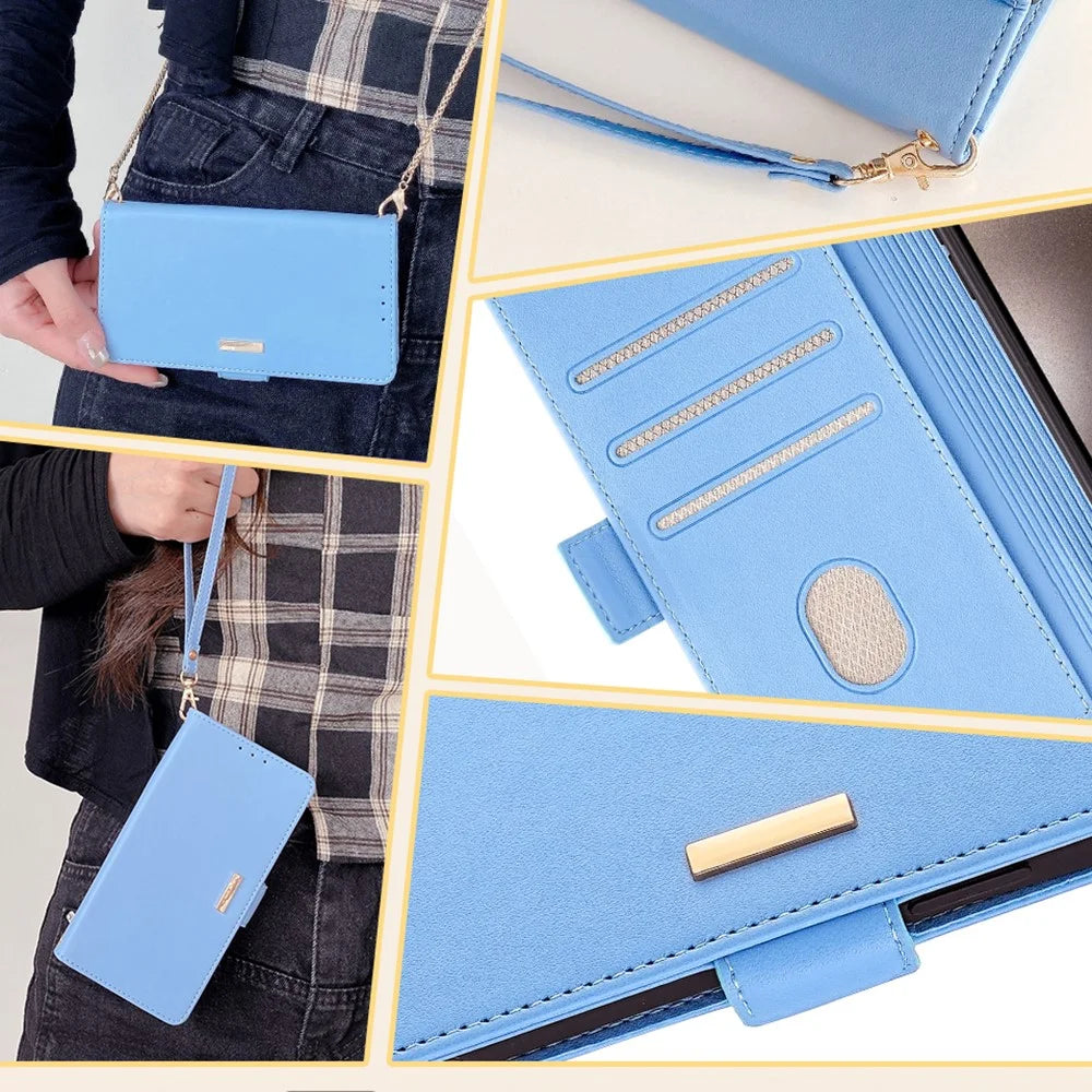For ZTE Blade A53 Case RFID Blocking Wallet Crossbody Leather Phone Cover - Blue - 6
