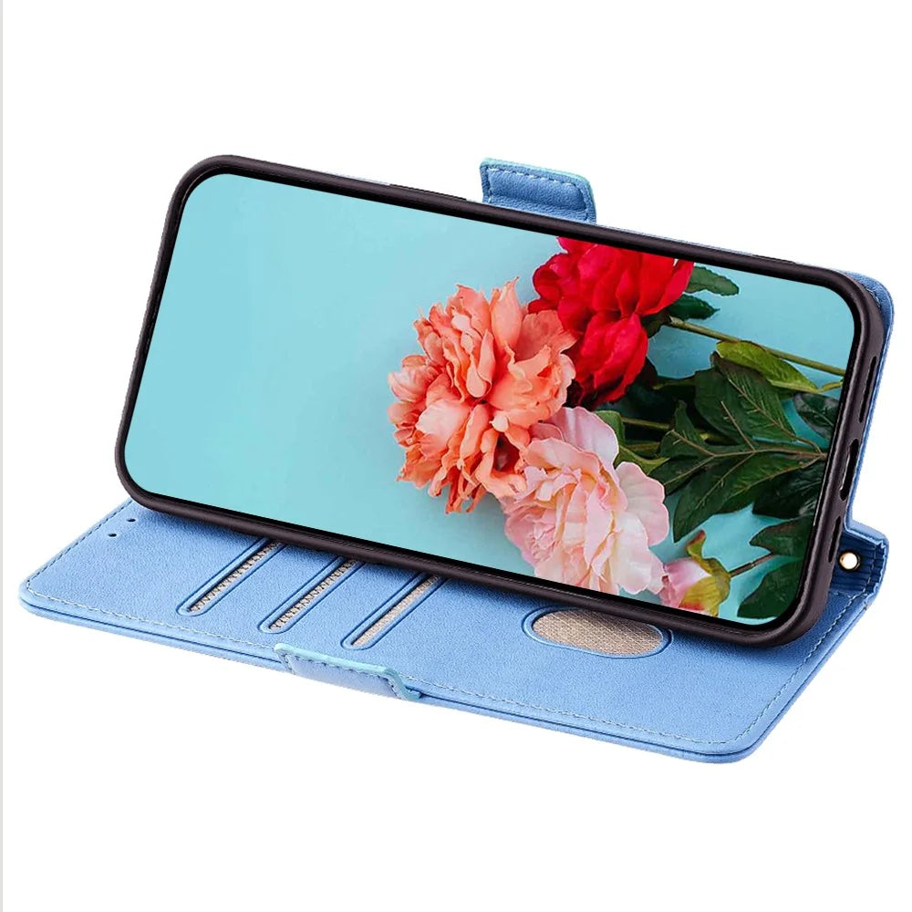 For TCL 40 XE 5G-TCL / 40 X 5G-T601D Leather Case RFID Blocking Wallet Phone Cover with Metal Chain - Blue - 3