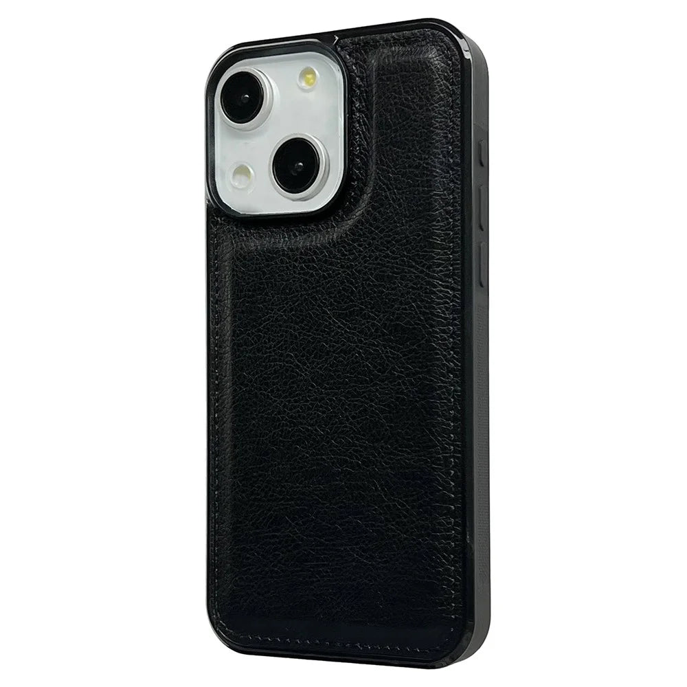 For iPhone 15 Cases Calf Texture PU Leather+TPU Slim Phone Cover - Black - 1