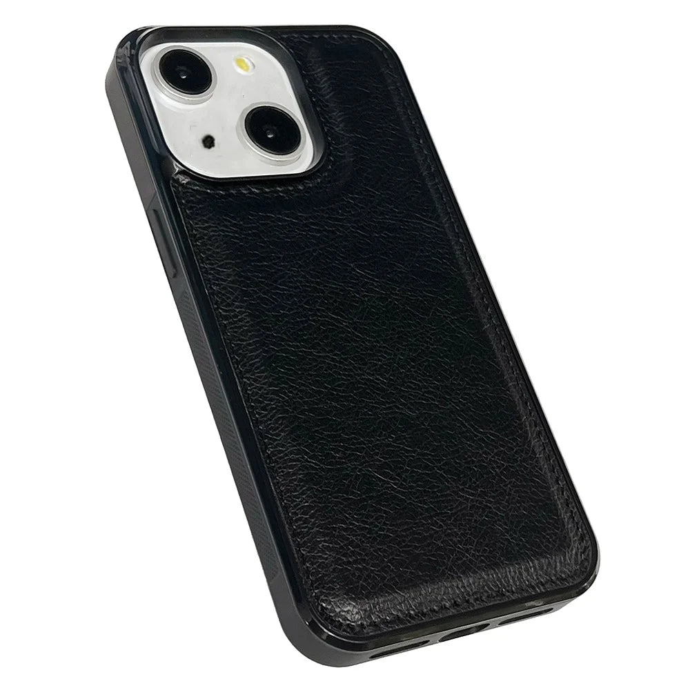 For iPhone 15 Cases Calf Texture PU Leather+TPU Slim Phone Cover - Black - 4