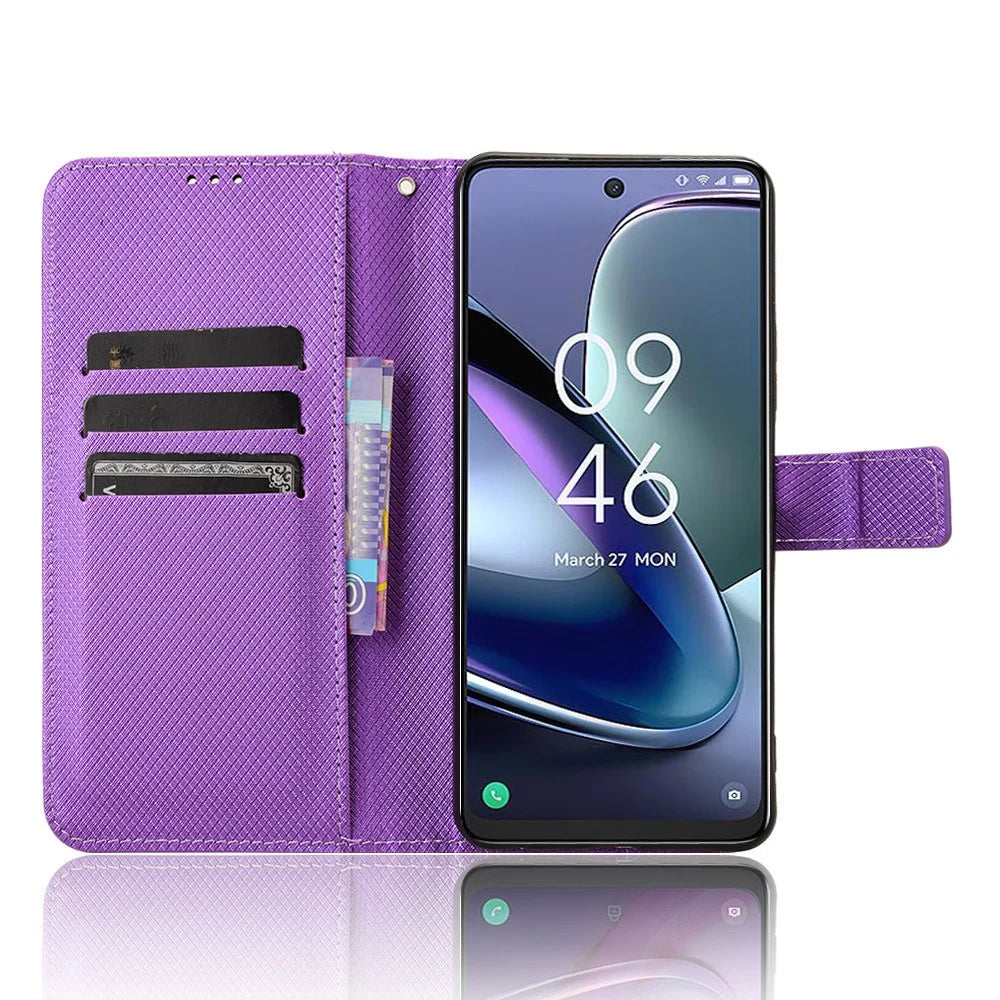 For TCL 50 5G Case Diamond Texture Leather Full Wrapped Phone Cover with Wrist Strap - Purple - 2