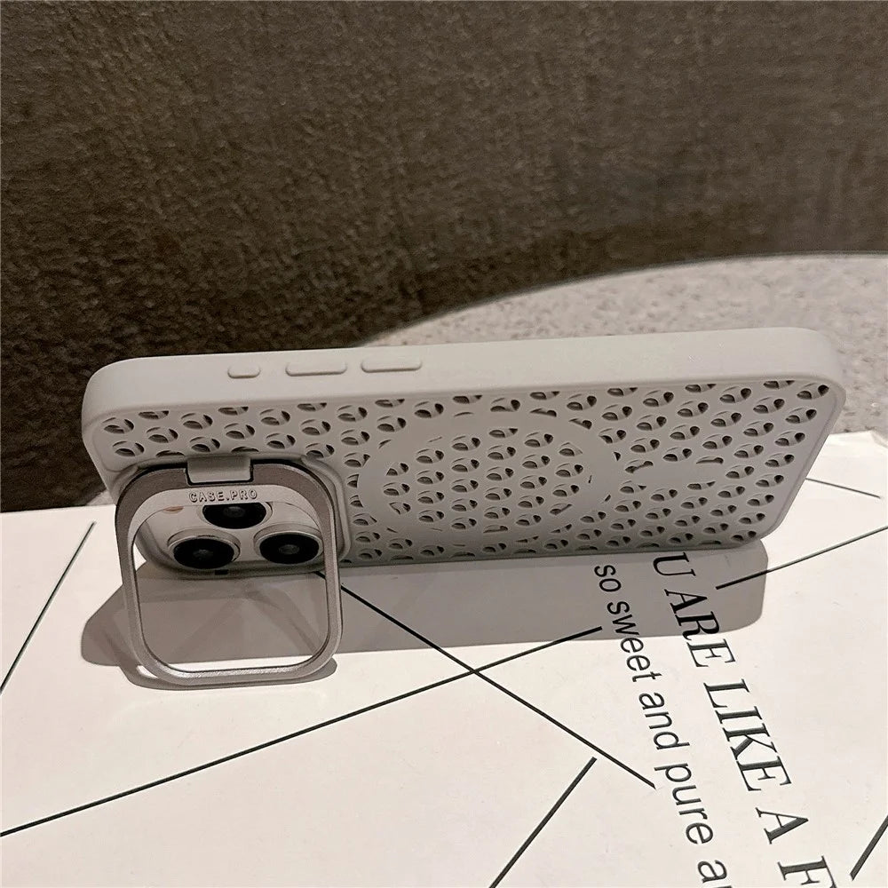 For iPhone 14 Pro Magnetic Case Anti-Drop Lens Kickstand TPU+PC Phone Cover - Grey - 4