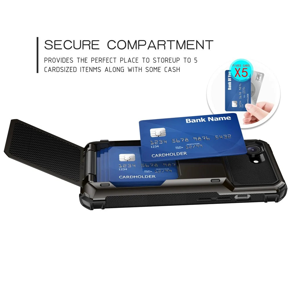 For iPhone 17e / 16e Phone Cover PC+TPU Dual Layer Back Case with Card Holder - Black - 4