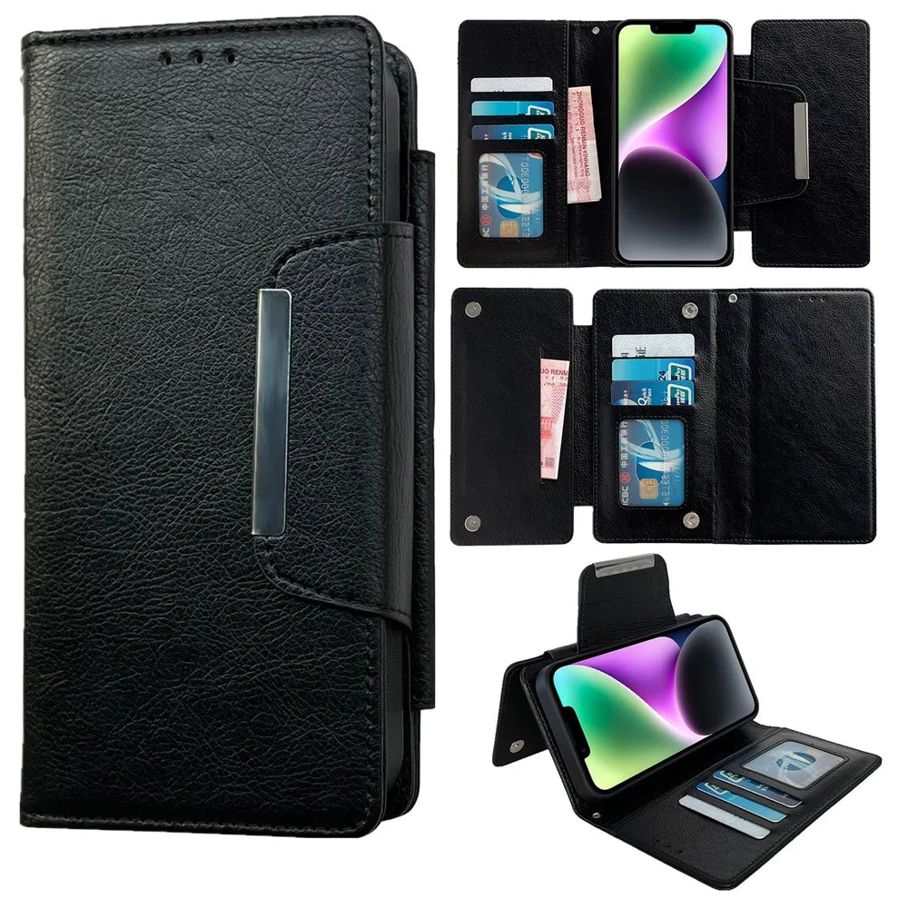 For iPhone 14 Wallet Case Detachable 2-in-1 Anti-Drop Leather Phone Cover - Black - 1