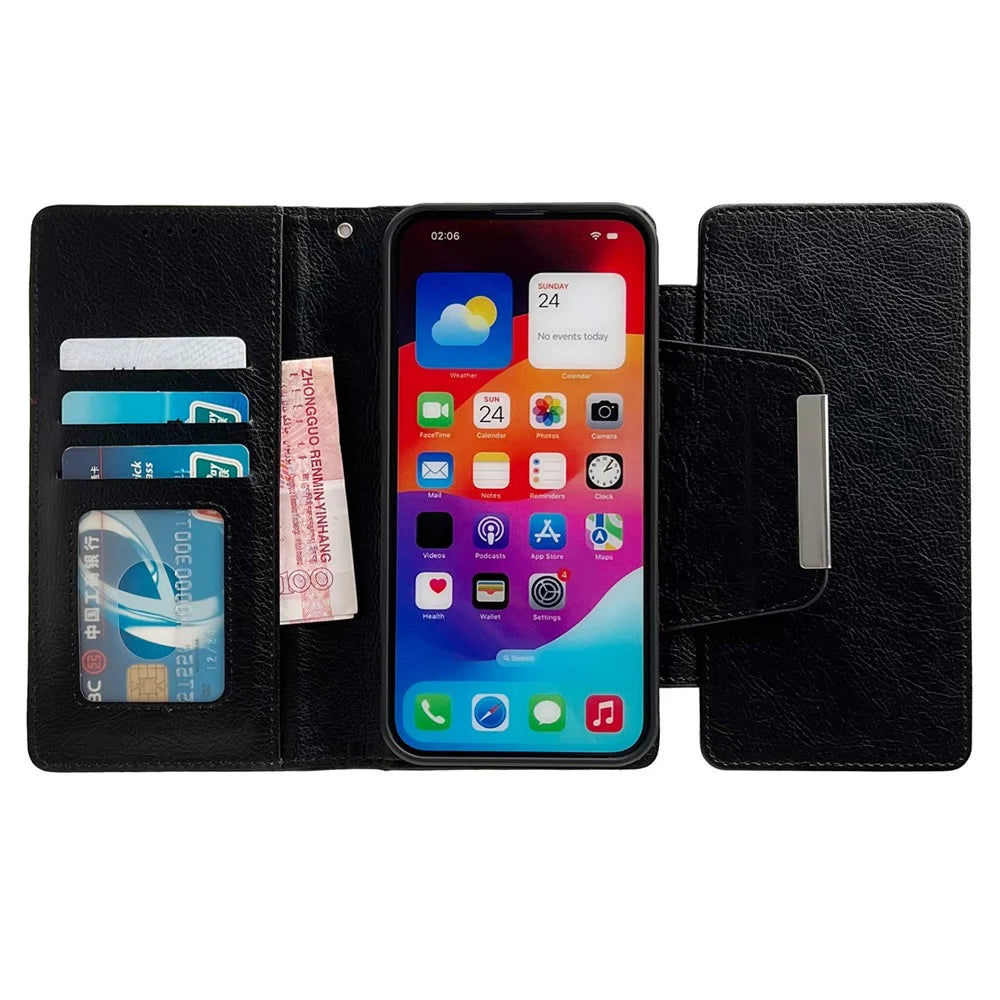 For iPhone 13 Wallet Case Detachable 2-in-1 Shockproof Leather Phone Cover - Black - 2