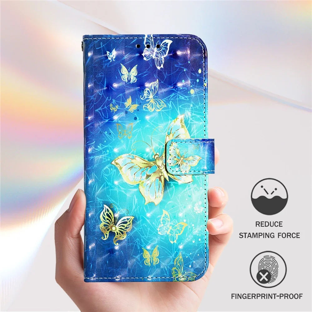 For iPhone 17e / 16e Leather Case Pattern Printing Wallet Stand Mobile Cover with Strap - Golden Butterflies - 7