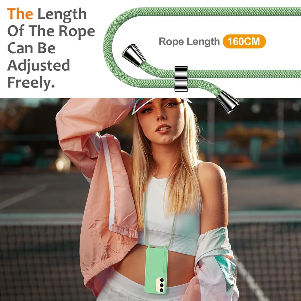 For Samsung Galaxy S24 Case Liquid Silicone Phone Cover with Lanyard, Card Holder - Green - 2